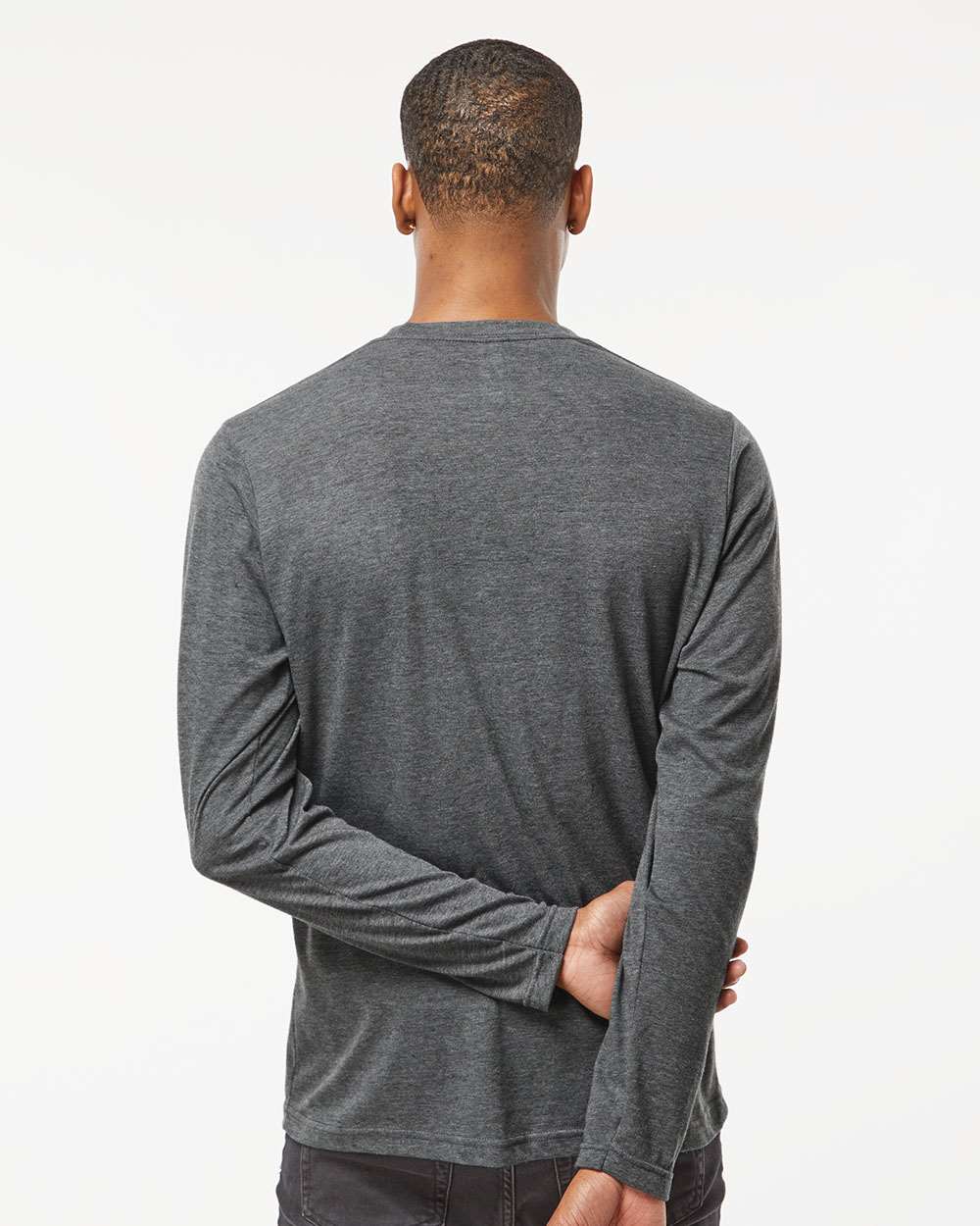 Unisex Poly-Rich Long Sleeve T-Shirt - OnModelBack - B30059592 - Heather Charcoal