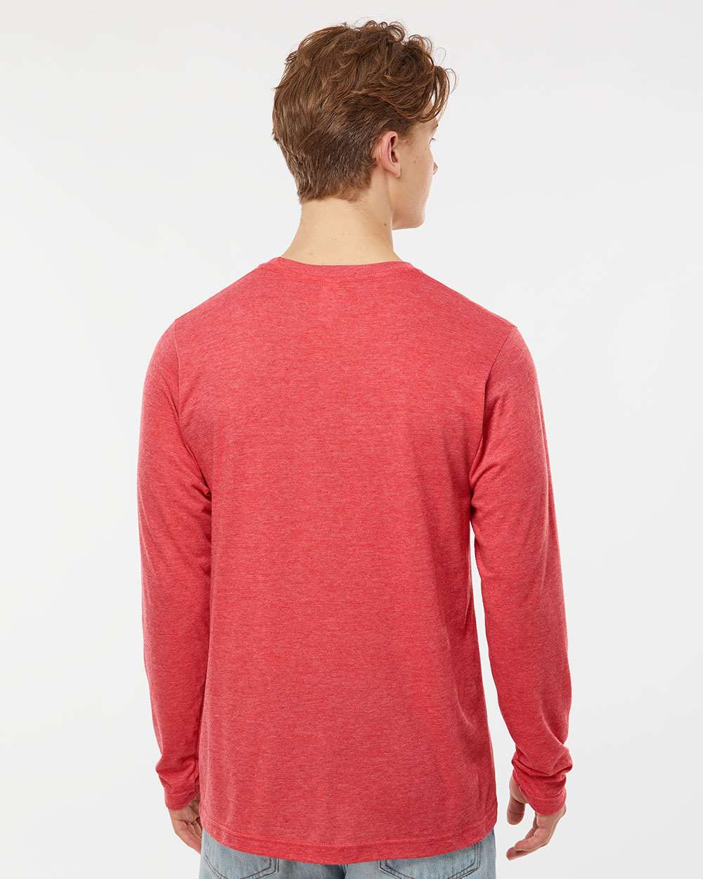 Unisex Poly-Rich Long Sleeve T-Shirt - OnModelBack - B30059702 - Heather Red