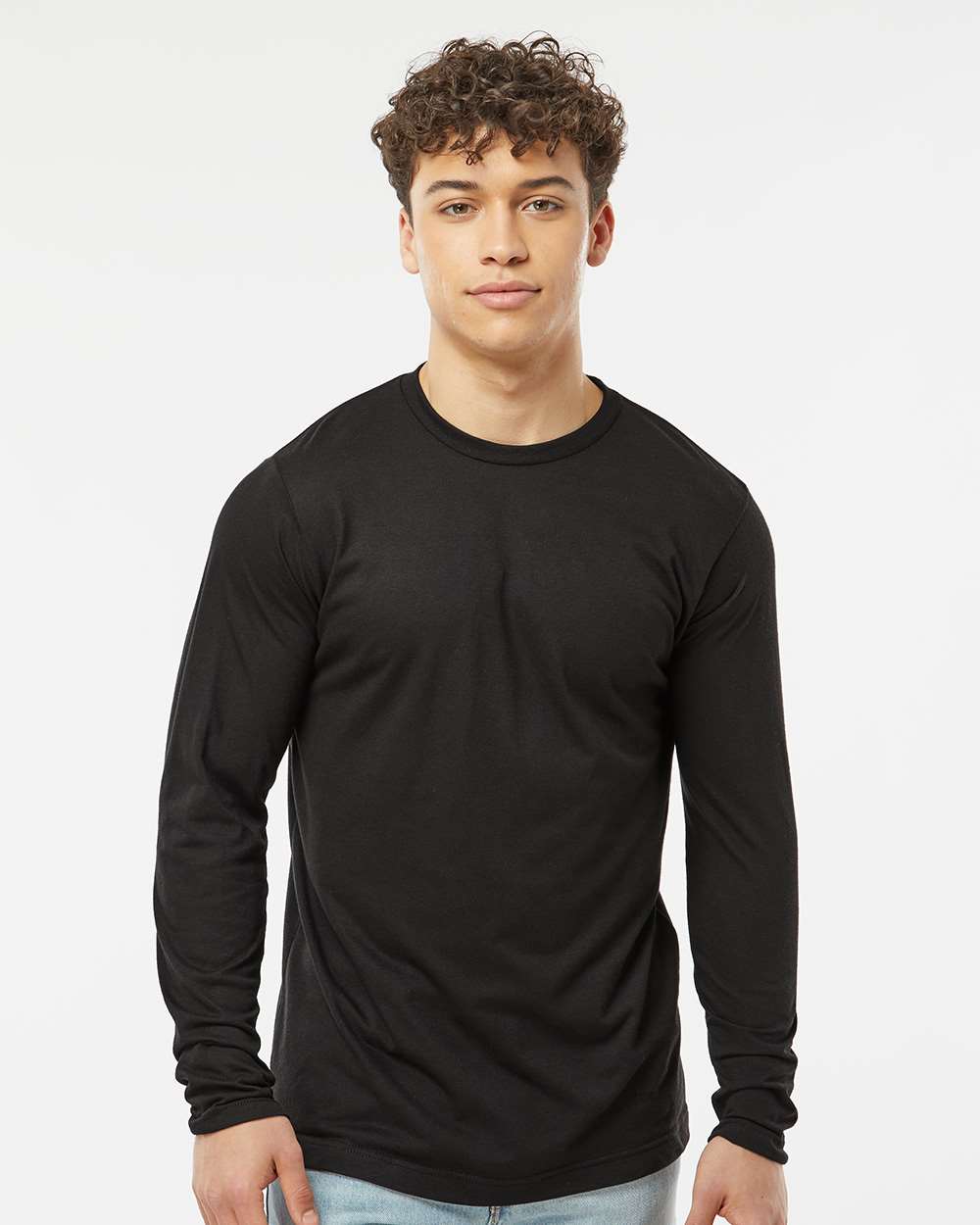 Unisex Poly-Rich Long Sleeve T-Shirt - OnModelFront - B30059502 - Black
