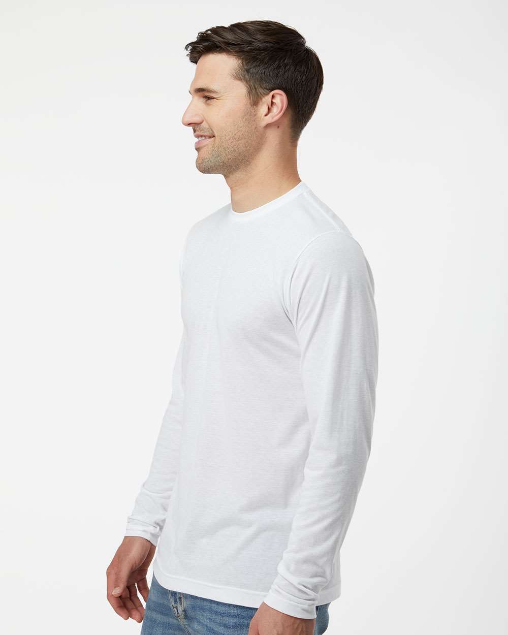 Unisex Poly-Rich Long Sleeve T-Shirt - OnModelSide - B30059002 - White