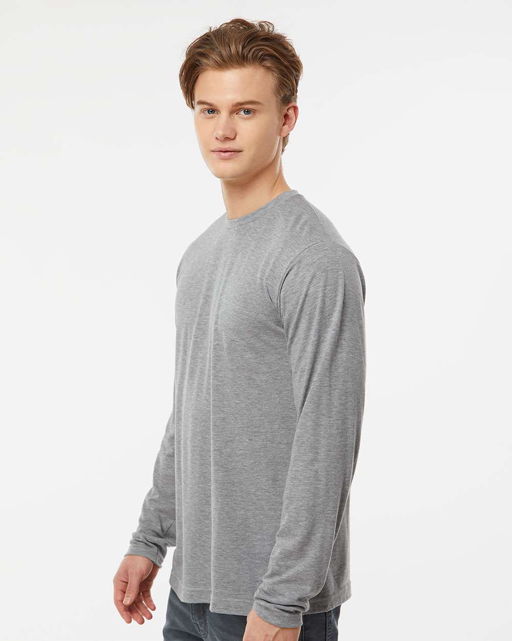Unisex Poly-Rich Long Sleeve T-Shirt - OnModelSide - B30059092 - Heather Grey