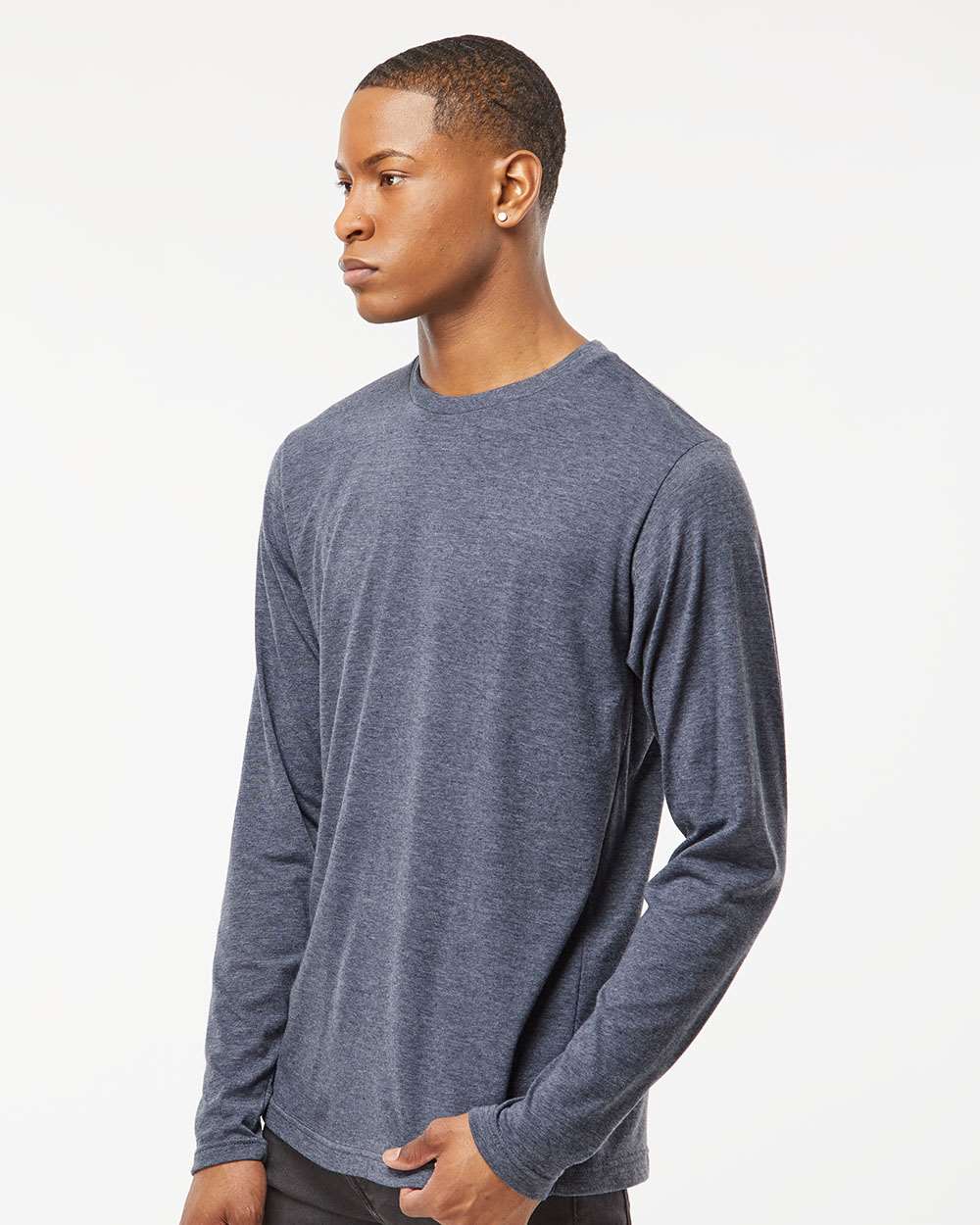 Unisex Poly-Rich Long Sleeve T-Shirt - OnModelSide - B30059652 - Heather Navy