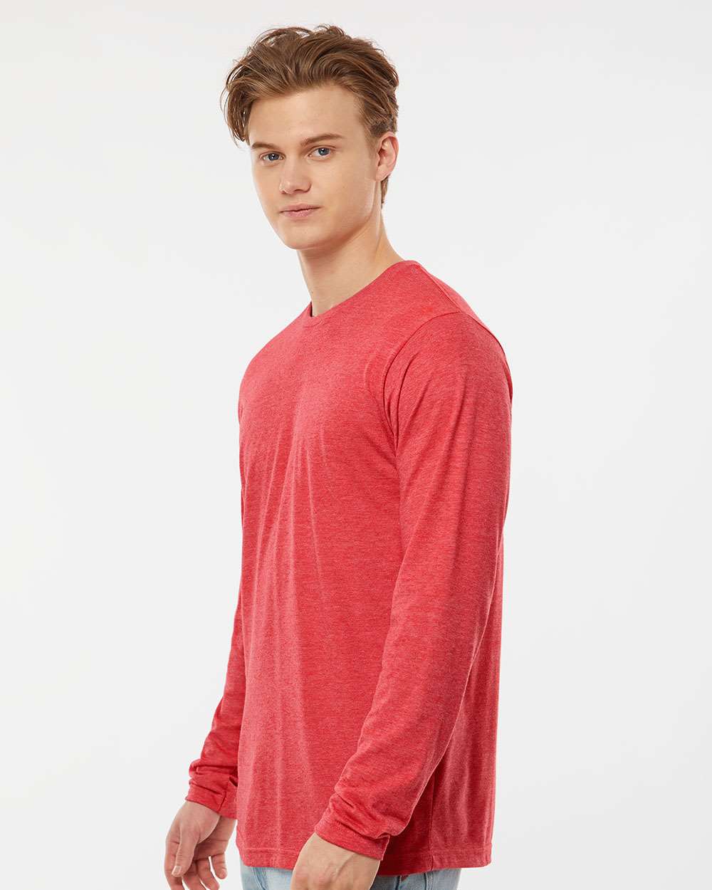 Unisex Poly-Rich Long Sleeve T-Shirt - OnModelSide - B30059702 - Heather Red