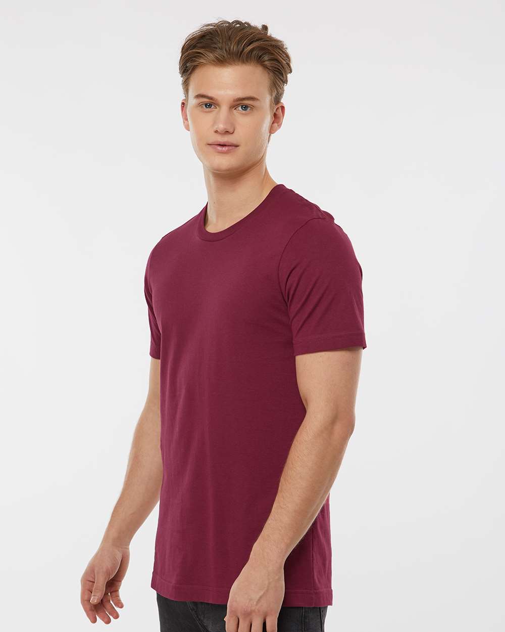 Men's Premium Cotton T-Shirt - OnModelSide - B10859702 - Burgundy
