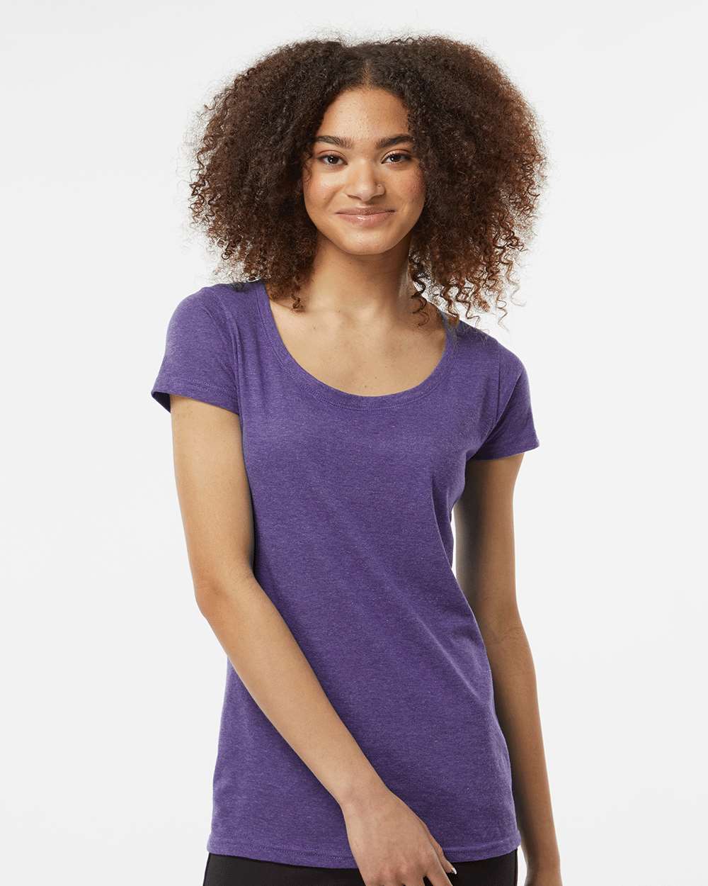 Women's Poly-Rich Scoop Neck T-Shirt - OnModelFront - B30159672 - Heather Purple