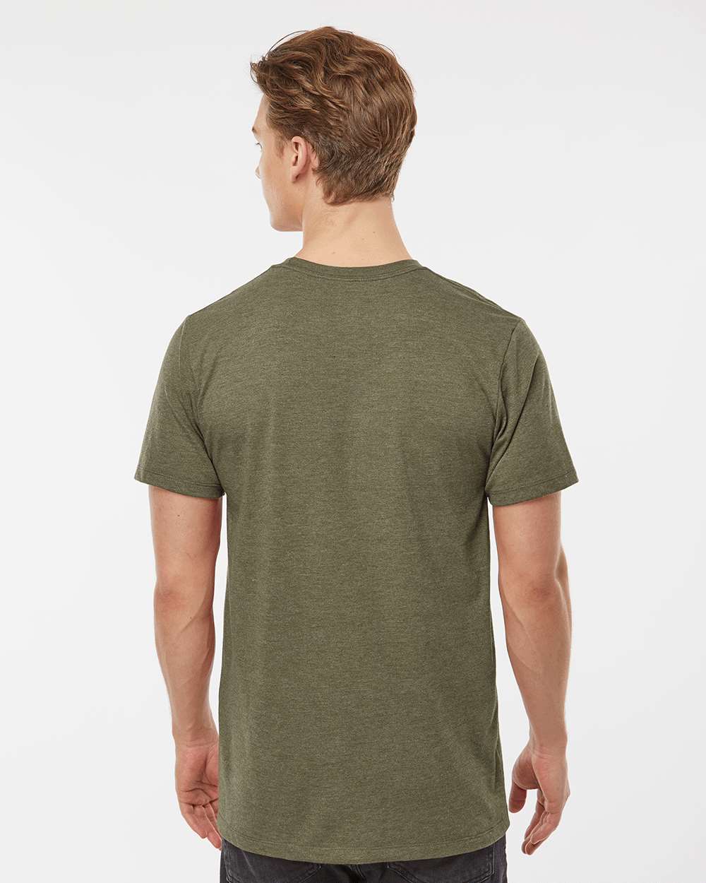Men's Premium Cotton Blend T-Shirt - OnModelBack - B11059542 - Olive Heather