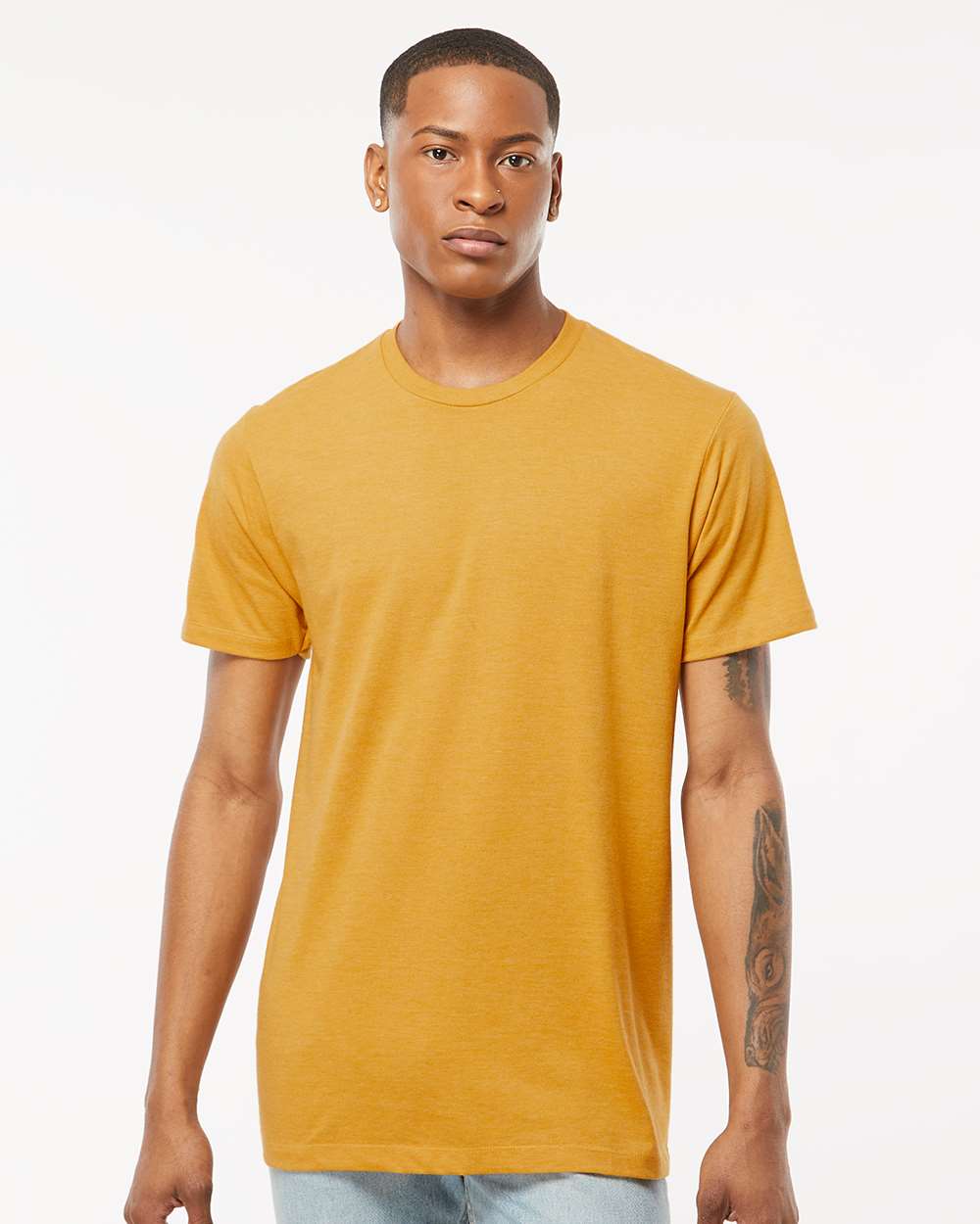 Men's Premium Cotton Blend T-Shirt - OnModelFront - B11059122 - Antique Gold Heather