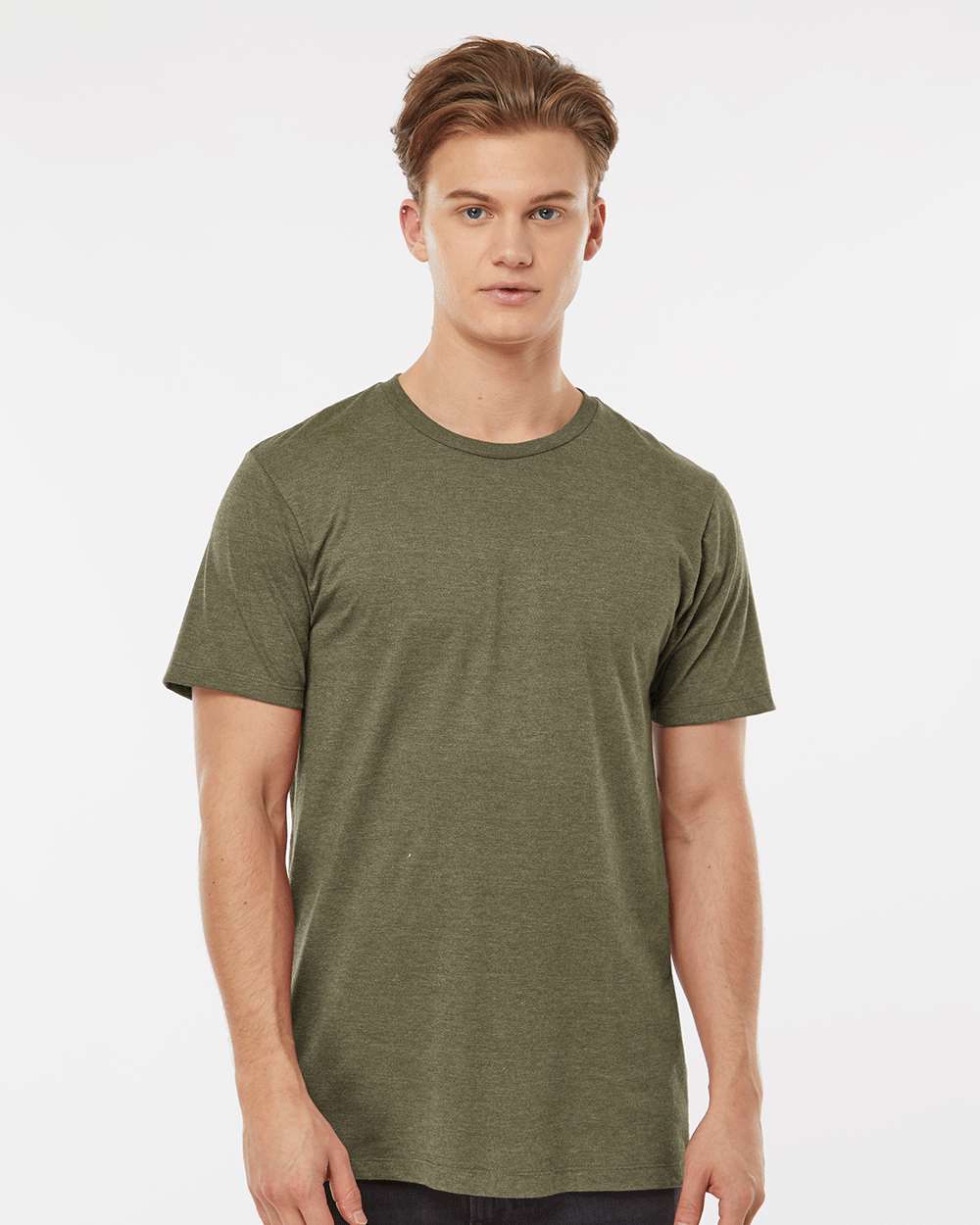 Men's Premium Cotton Blend T-Shirt - OnModelFront - B11059542 - Olive Heather