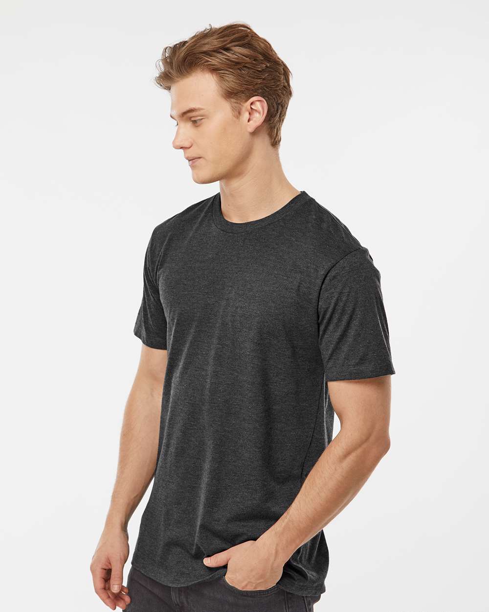 Men's Premium Cotton Blend T-Shirt - OnModelSide - B11059102 - Black Heather