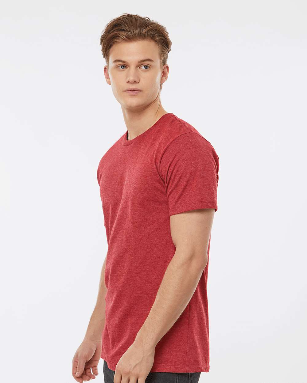 Men's Premium Cotton Blend T-Shirt - OnModelSide - B11059112 - Red Heather