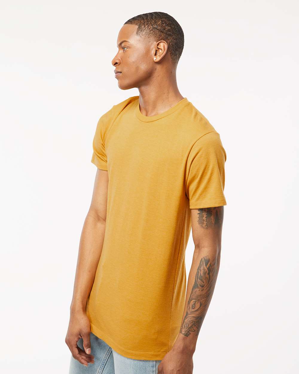 Men's Premium Cotton Blend T-Shirt - OnModelSide - B11059122 - Antique Gold Heather