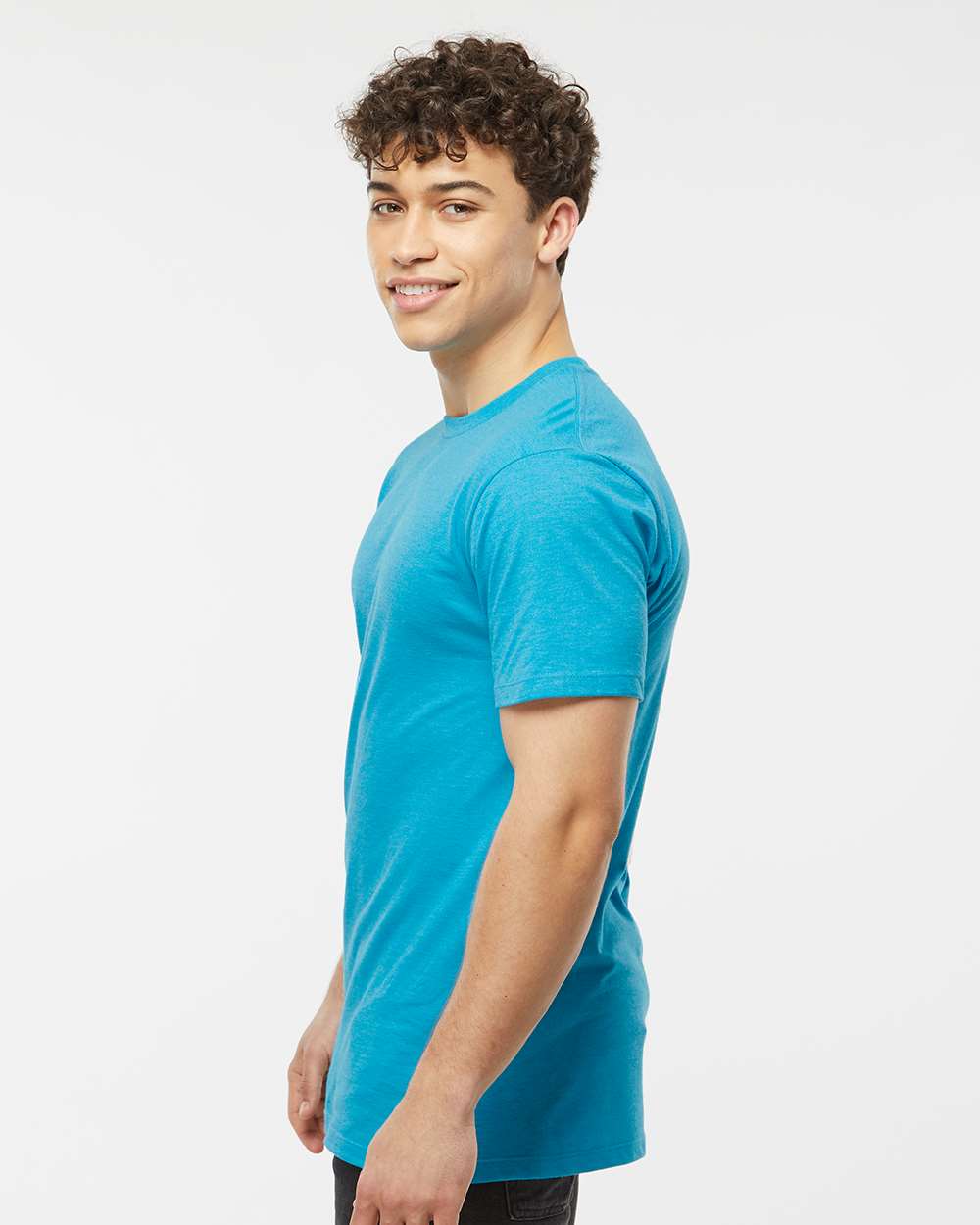 Men's Premium Cotton Blend T-Shirt - OnModelSide - B11059192 - Turquoise Heather