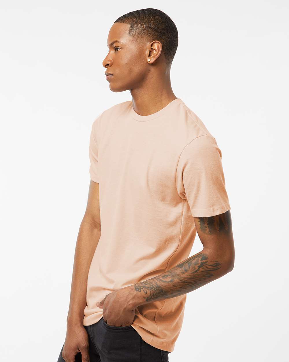 Men's Premium Cotton Blend T-Shirt - OnModelSide - B11059312 - Peach Heather