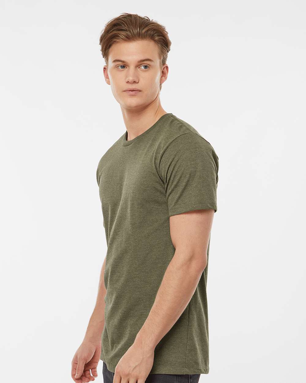 Men's Premium Cotton Blend T-Shirt - OnModelSide - B11059542 - Olive Heather