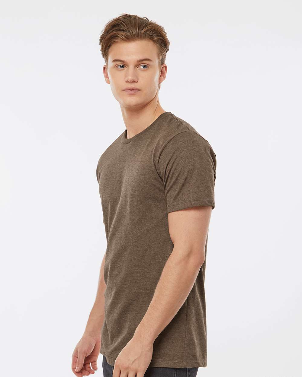 Men's Premium Cotton Blend T-Shirt - OnModelSide - B11059602 - Brown Heather