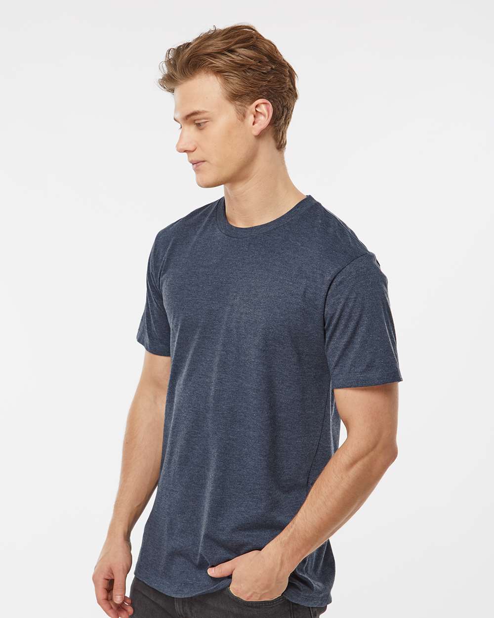 Men's Premium Cotton Blend T-Shirt - OnModelSide - B11059652 - Navy Heather