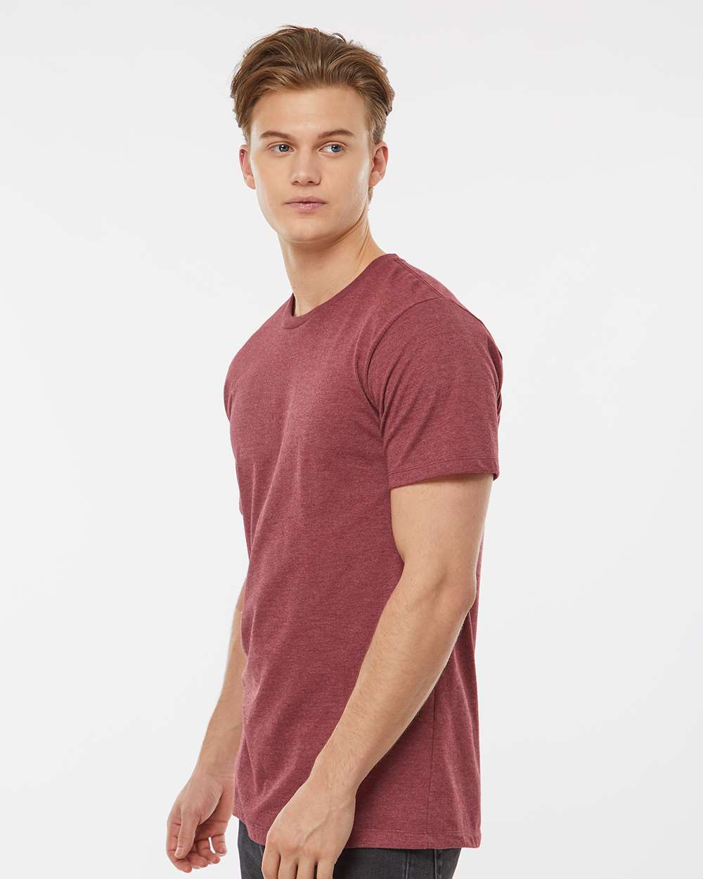 Men's Premium Cotton Blend T-Shirt - OnModelSide - B11059702 - Burgundy Heather