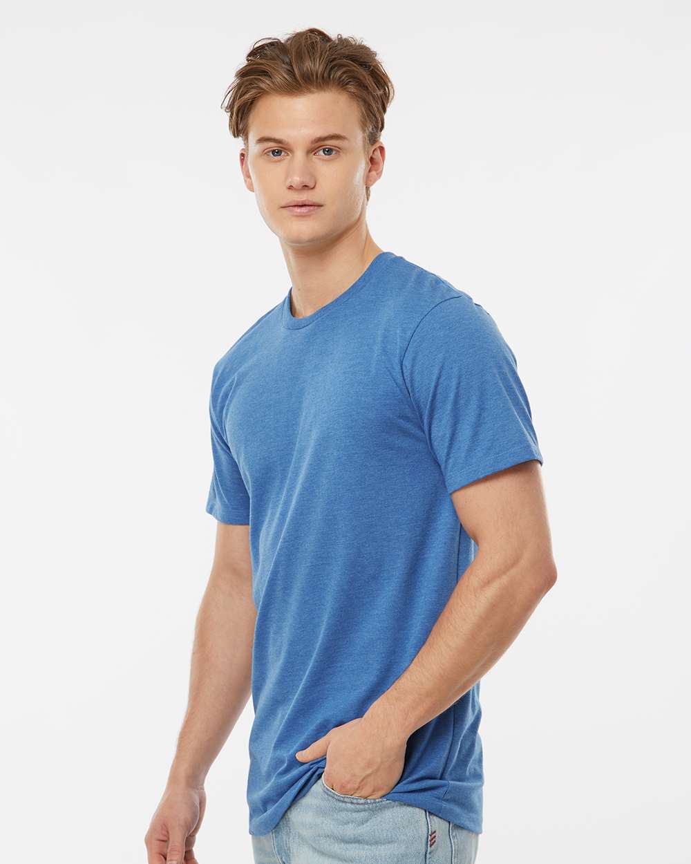 Men's Premium Cotton Blend T-Shirt - OnModelSide - B11059752 - Royal Heather