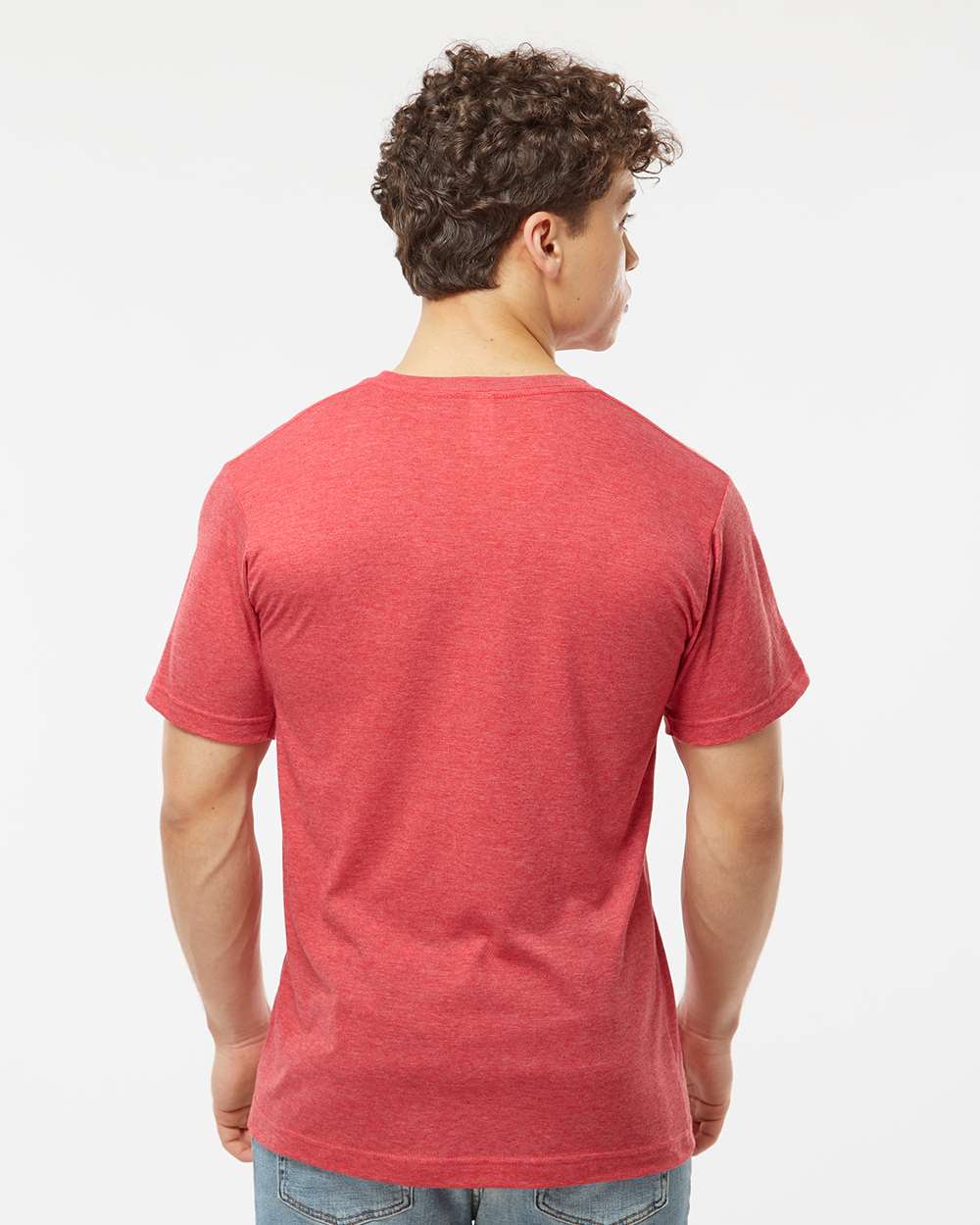 Men's Poly-Rich V-Neck T-Shirt - OnModelBack - B20059702 - Heather Red