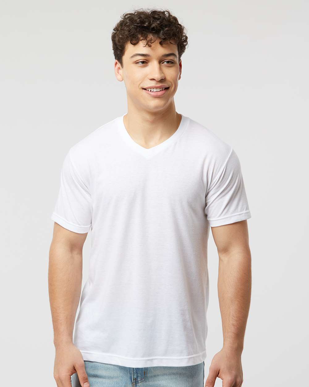 Men's Poly-Rich V-Neck T-Shirt - OnModelFront - B20059002 - White