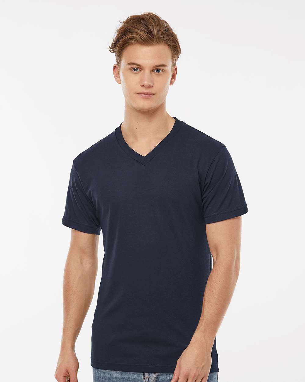 Men's Poly-Rich V-Neck T-Shirt - OnModelFront - B20059122 - Navy