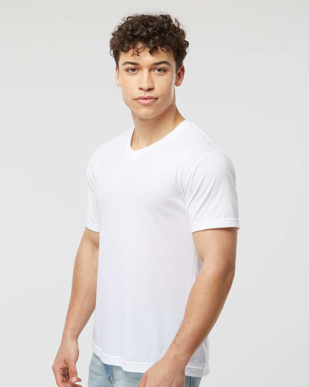 Men's Poly-Rich V-Neck T-Shirt - OnModelSide - B20059002 - White