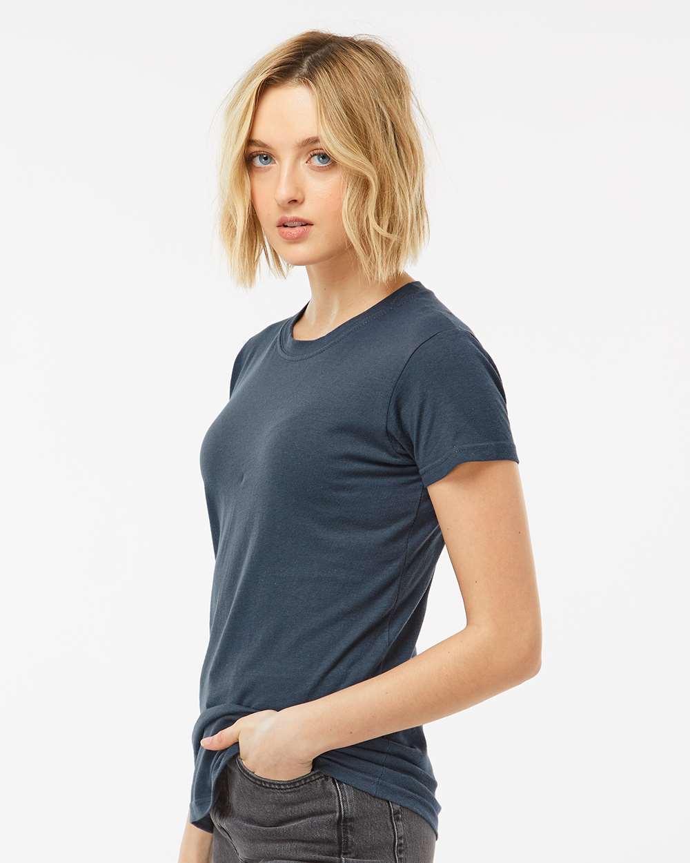 Women's Fine Jersey Slim Fit T-Shirt - OnModelSide - B20159682 - Indigo