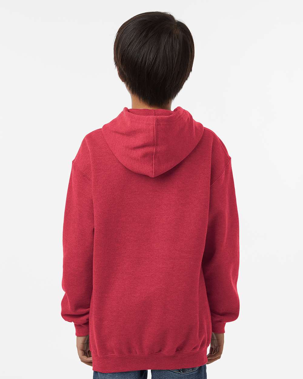 Youth Hooded Sweatshirt - OnModelBack - B40259712 - Heather Red