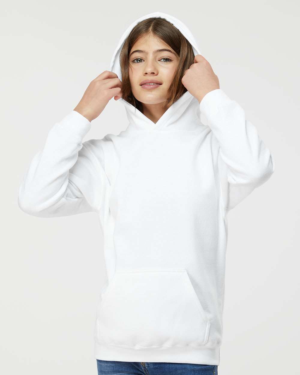 Youth Hooded Sweatshirt - OnModelFront - B40259002 - White