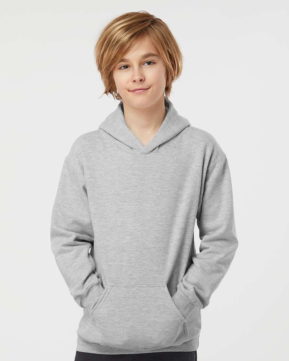 Youth Hooded Sweatshirt - OnModelFront - B40259092 - Heather Grey