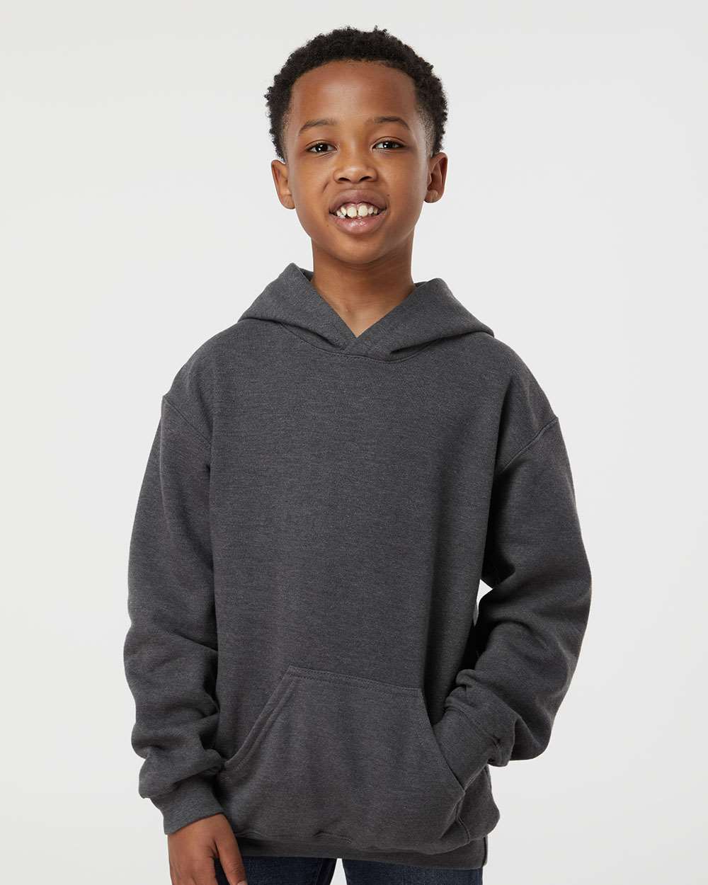 Youth Hooded Sweatshirt - OnModelFront - B40259102 - Heather Charcoal