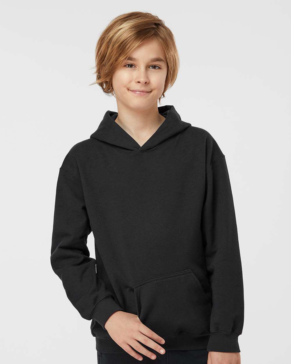 Youth Hooded Sweatshirt - OnModelFront - B40259502 - Black