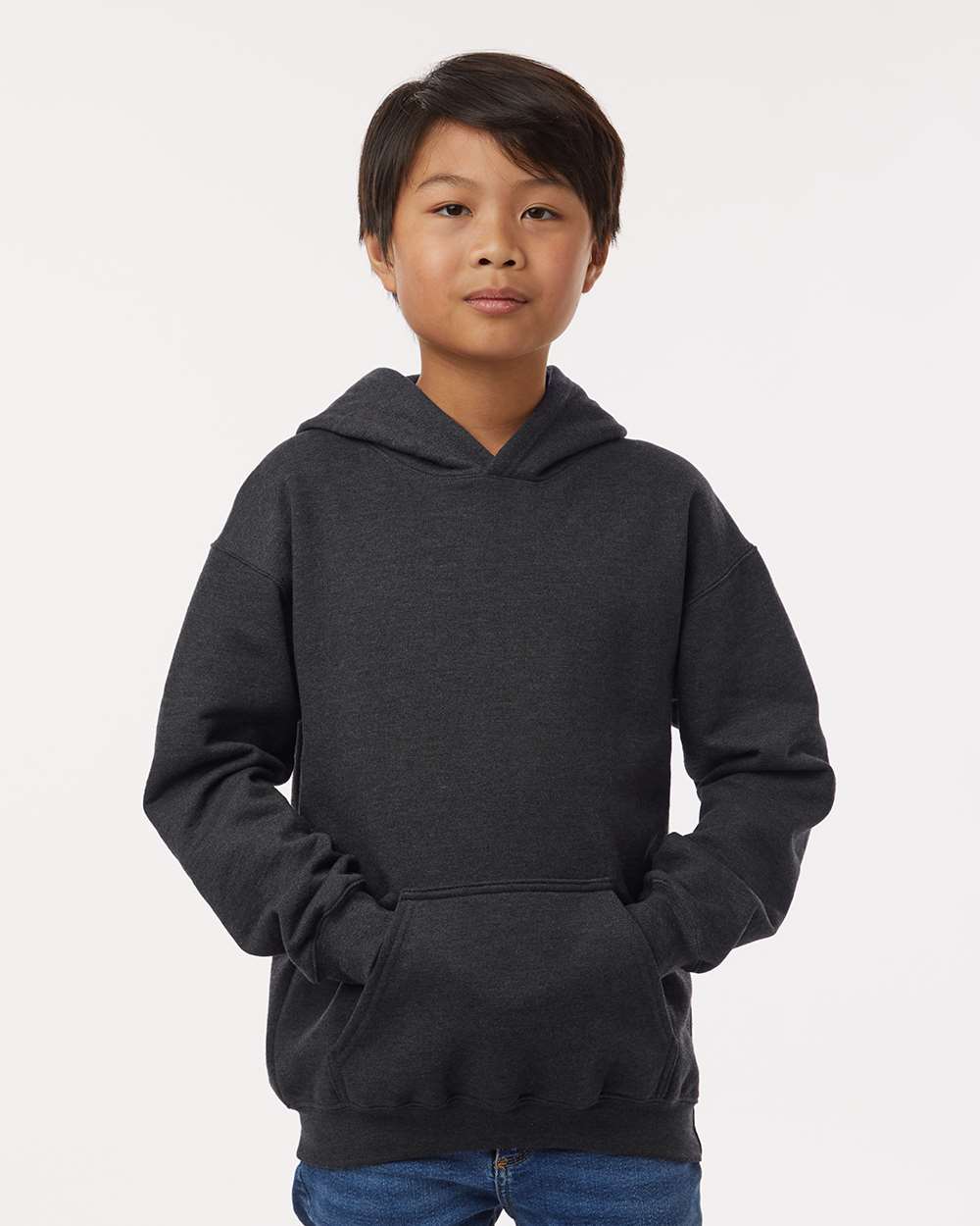 Youth Hooded Sweatshirt - OnModelFront - B40259592 - Heather Graphite