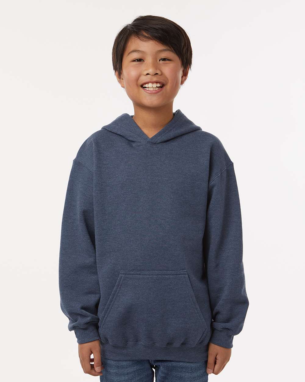 Youth Hooded Sweatshirt - OnModelFront - B40259662 - Heather Denim