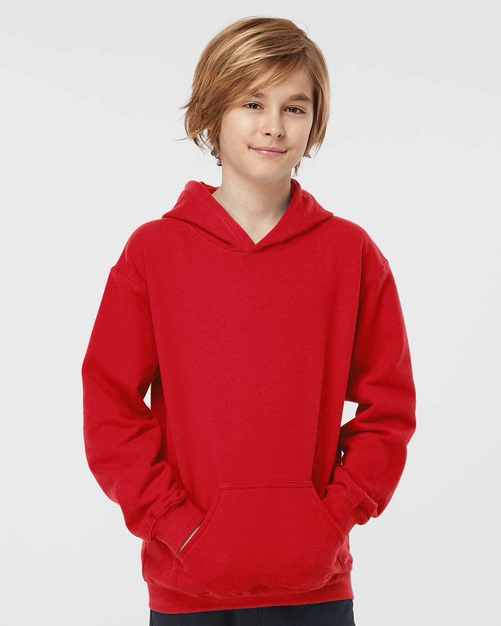 Youth Hooded Sweatshirt - OnModelFront - B40259702 - Red