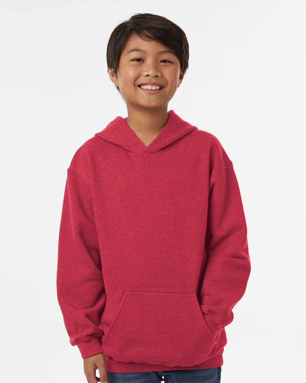 Youth Hooded Sweatshirt - OnModelFront - B40259712 - Heather Red