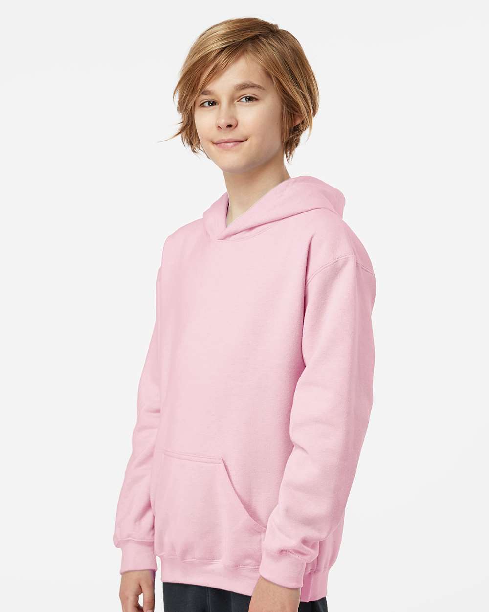 Youth Hooded Sweatshirt - OnModelSide - B40259302 - Light Pink
