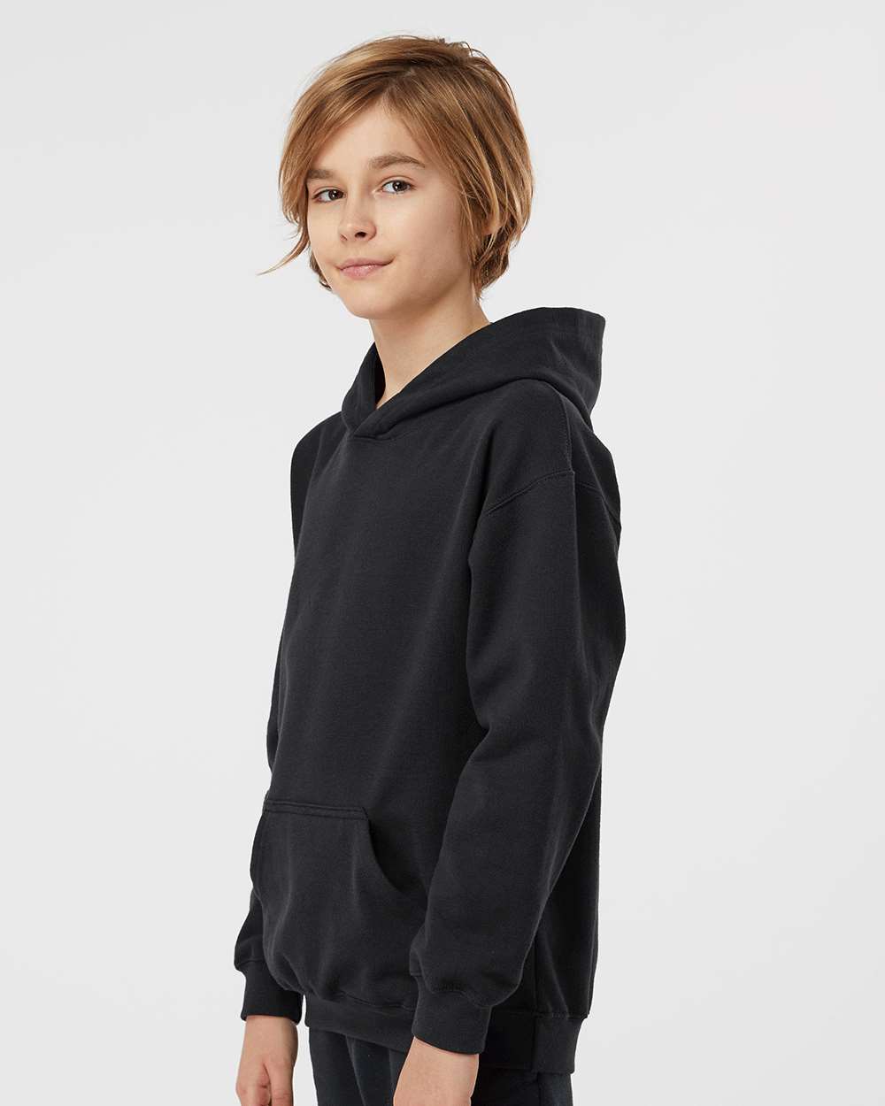 Youth Hooded Sweatshirt - OnModelSide - B40259502 - Black