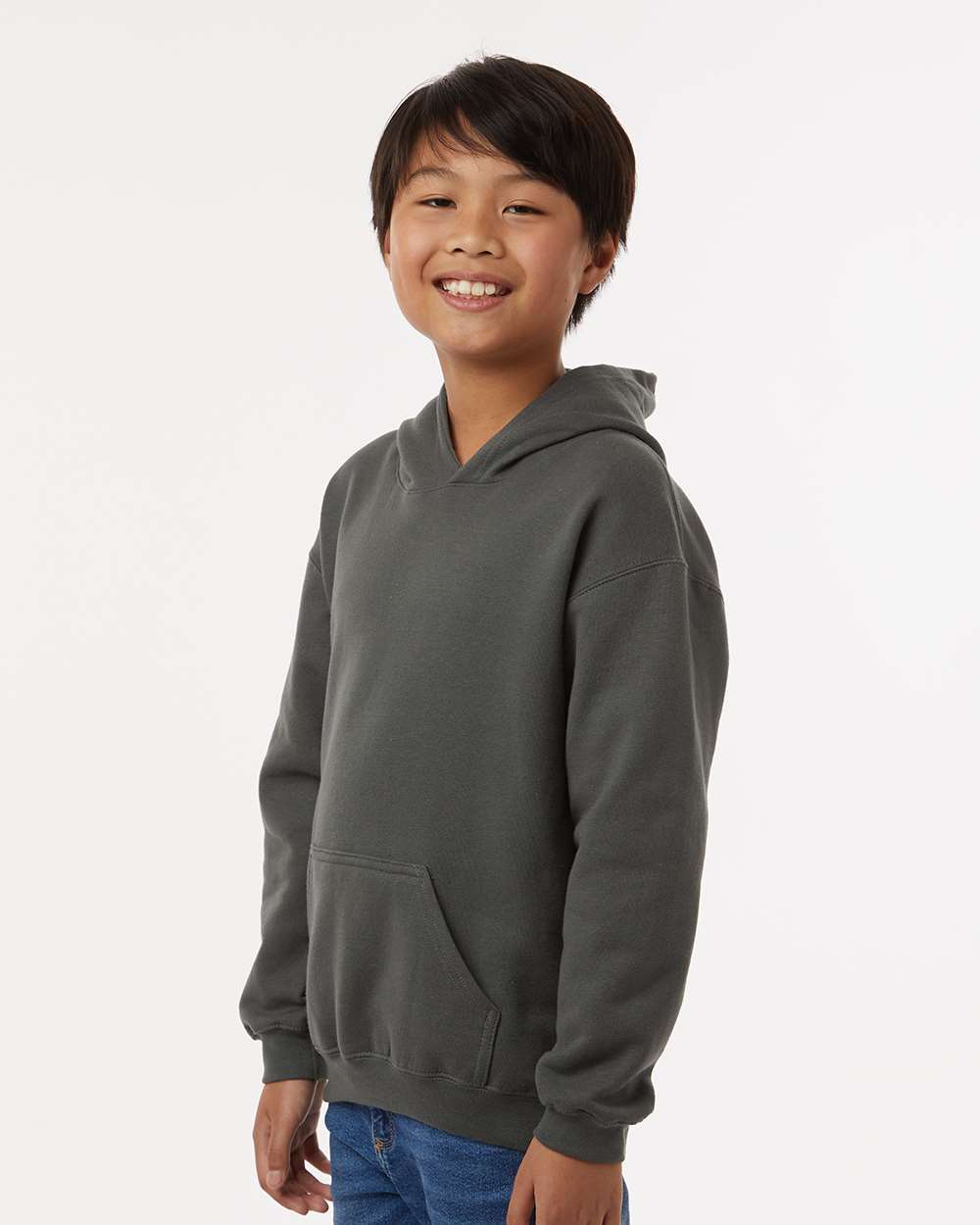 Youth Hooded Sweatshirt - OnModelSide - B40259582 - Charcoal