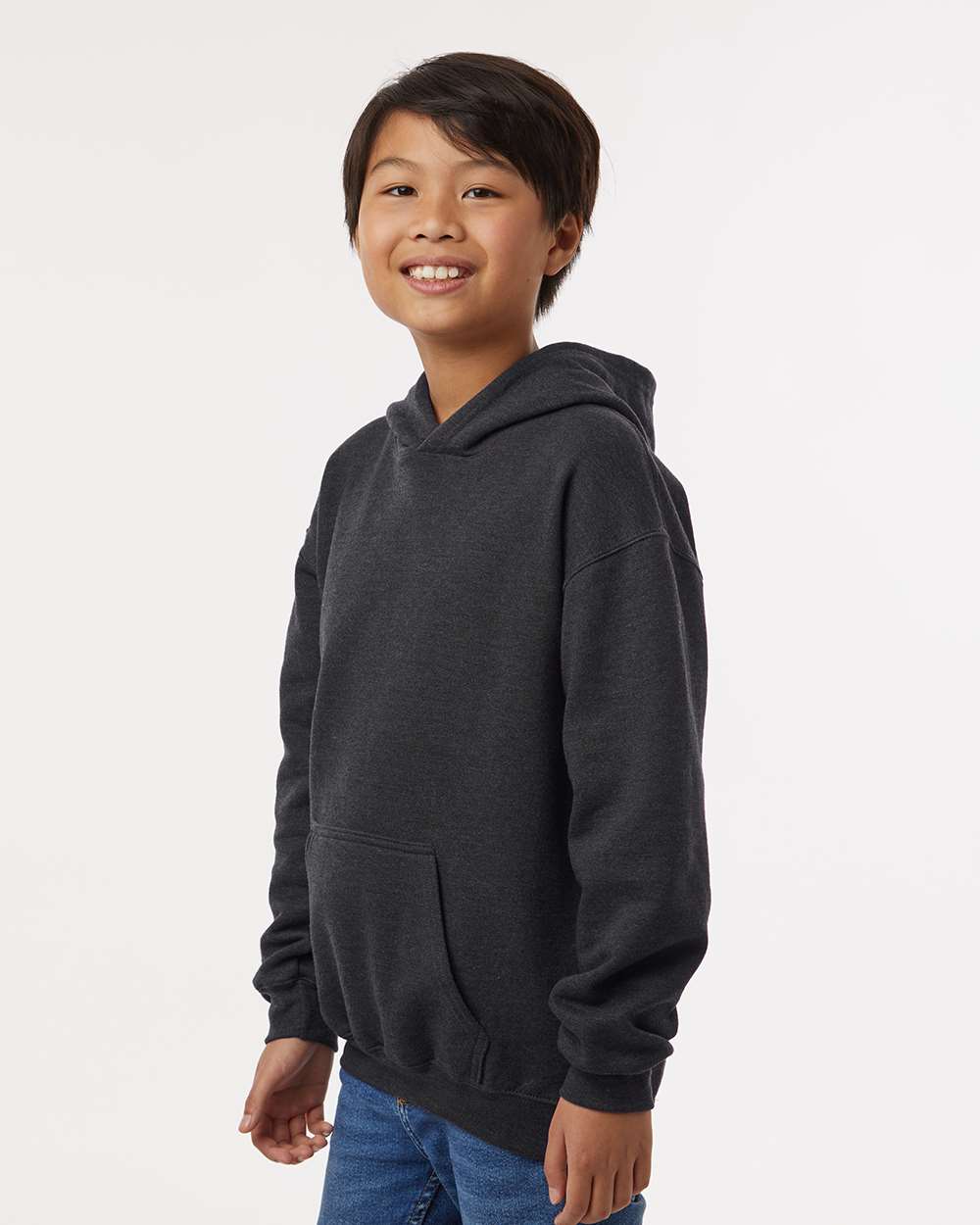 Youth Hooded Sweatshirt - OnModelSide - B40259592 - Heather Graphite