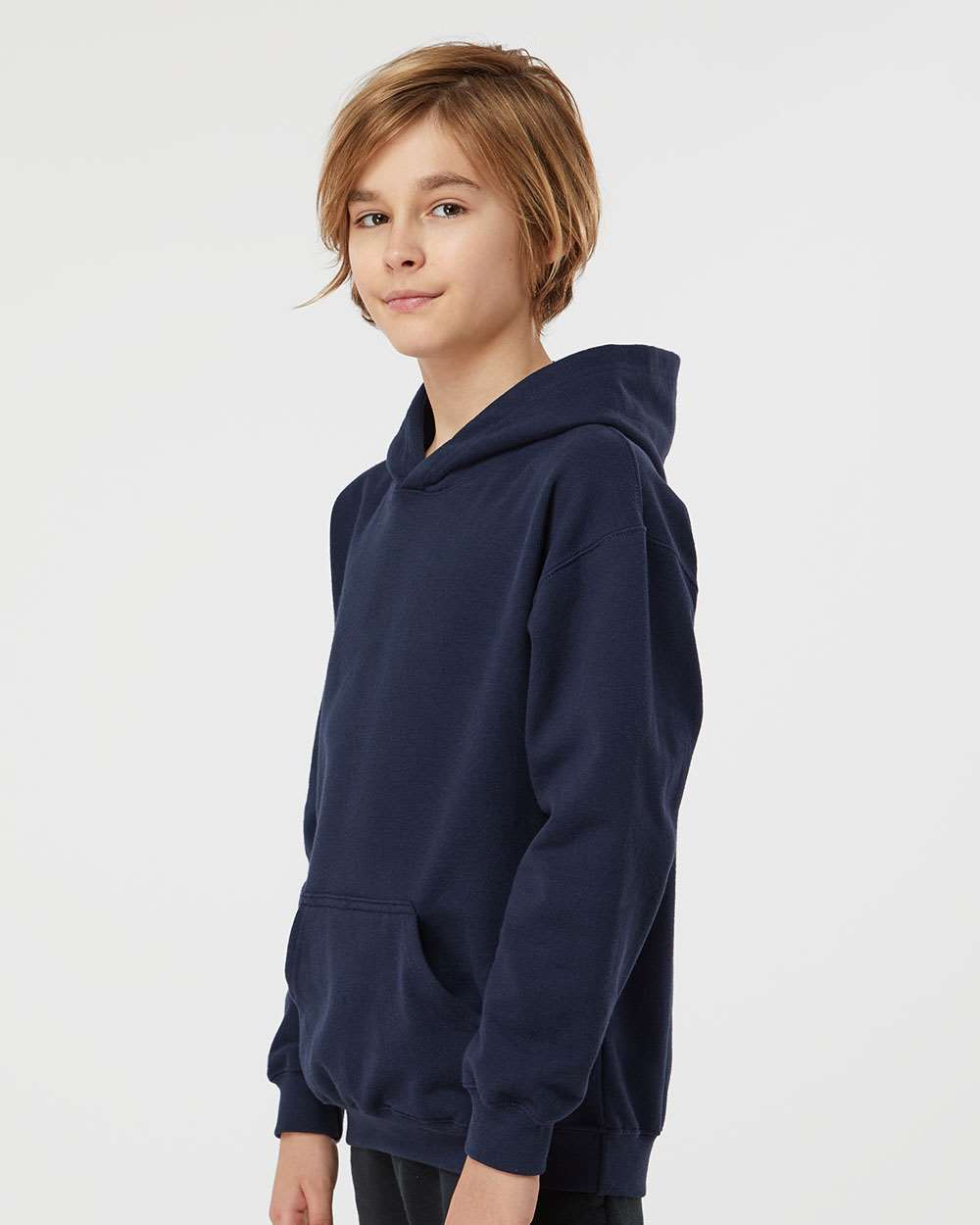 Youth Hooded Sweatshirt - OnModelSide - B40259652 - Navy
