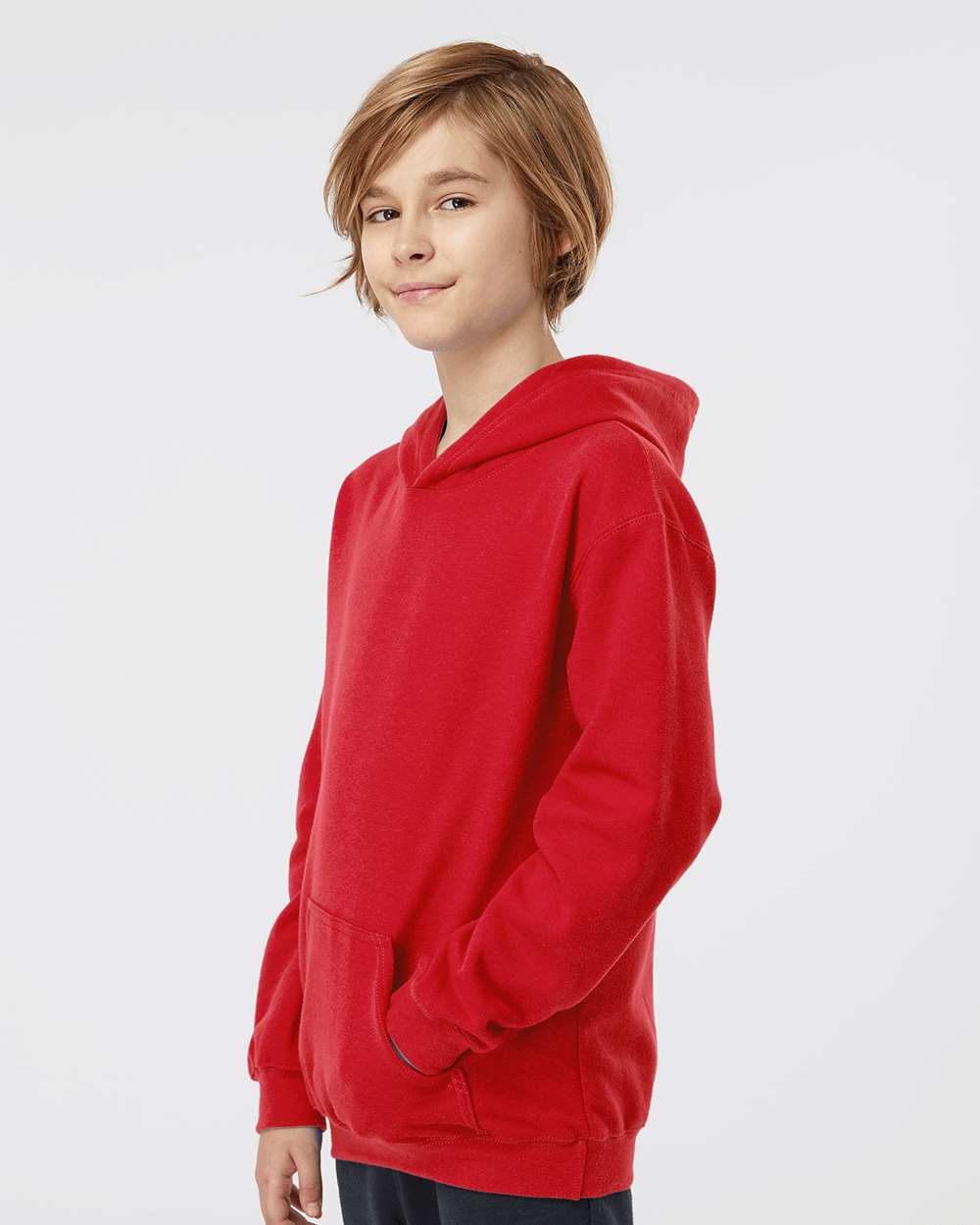 Youth Hooded Sweatshirt - OnModelSide - B40259702 - Red