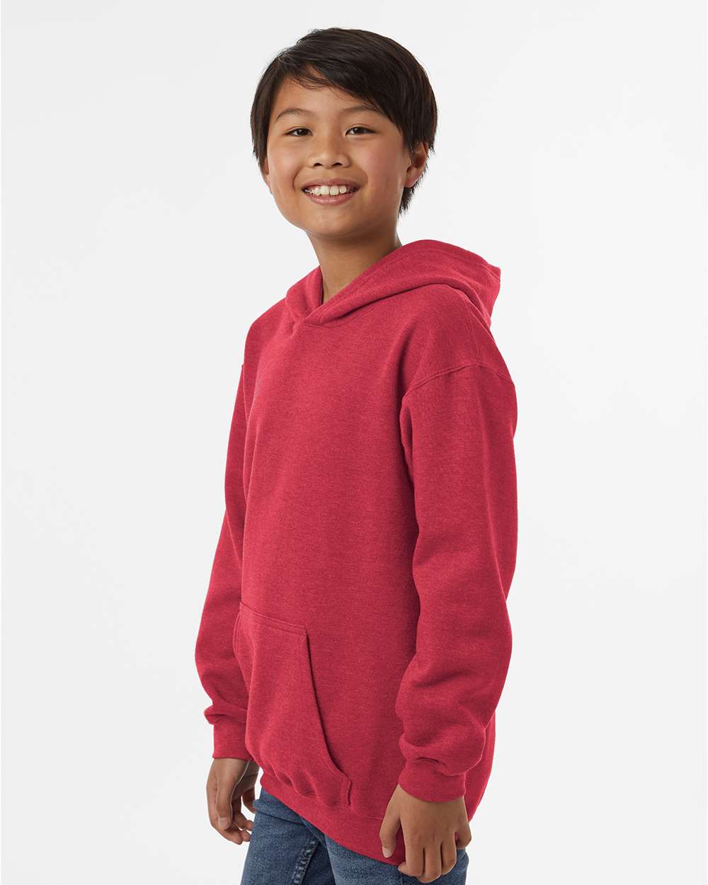 Youth Hooded Sweatshirt - OnModelSide - B40259712 - Heather Red