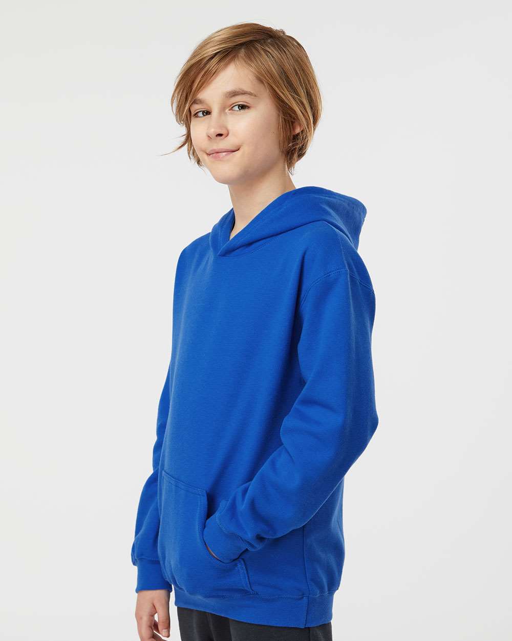 Youth Hooded Sweatshirt - OnModelSide - B40259752 - Royal