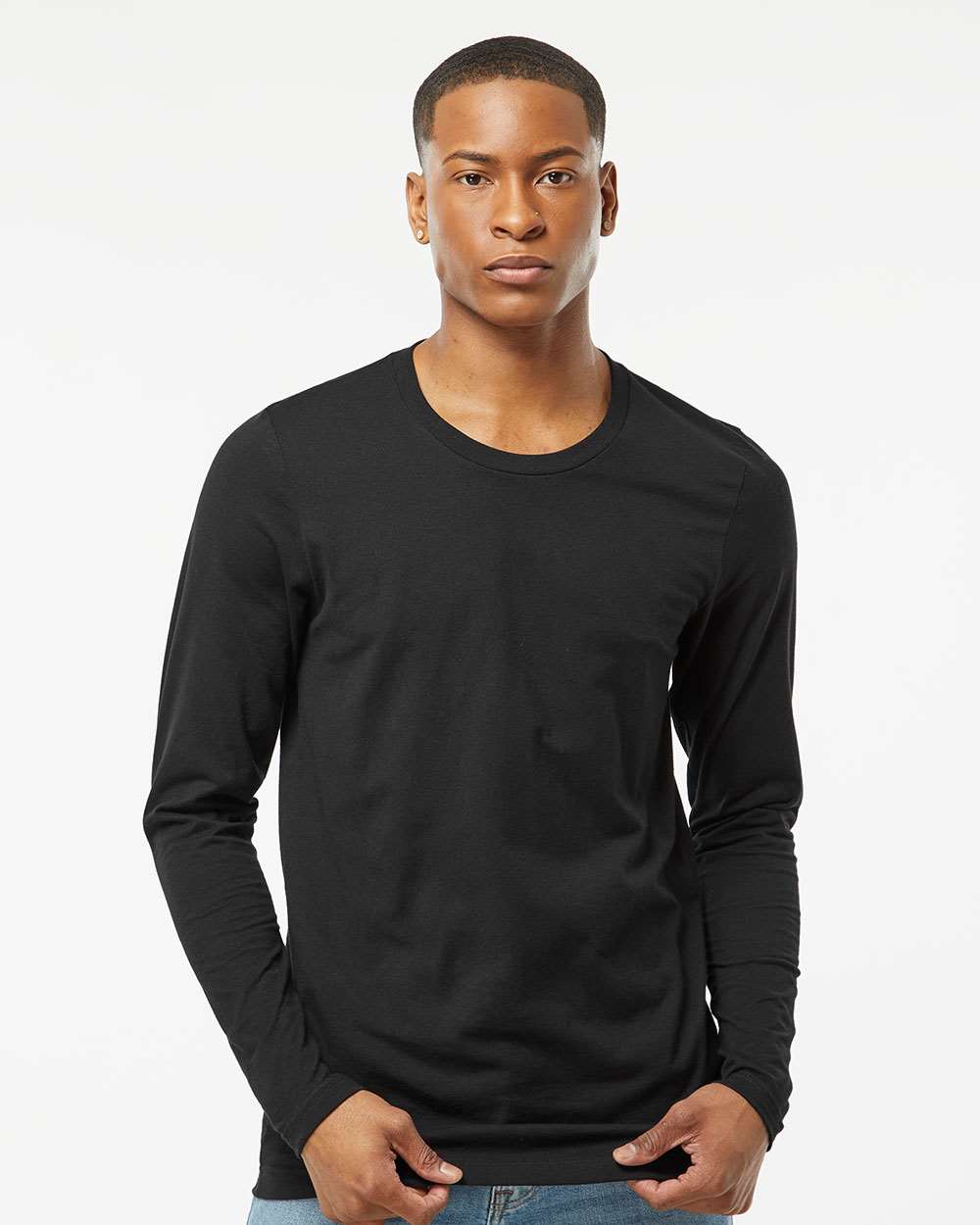 Unisex Premium Cotton Long Sleeve T-Shirt - OnModelFront - B11859502 - Black