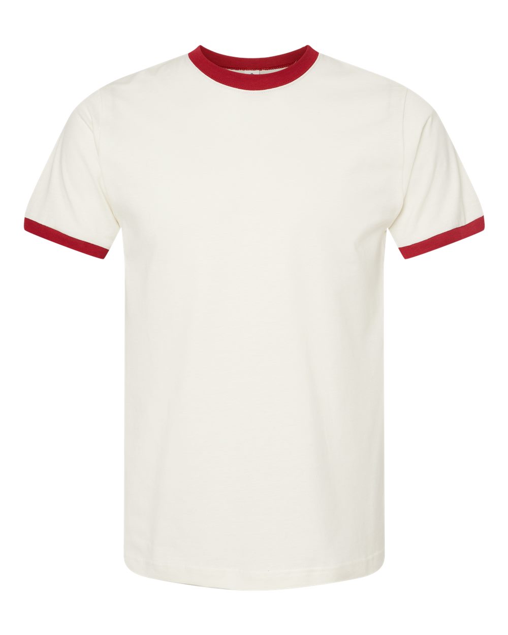 Unisex Fine Jersey Ringer T-Shirt - Front - B30459242 - Vintage White/ Rio Red