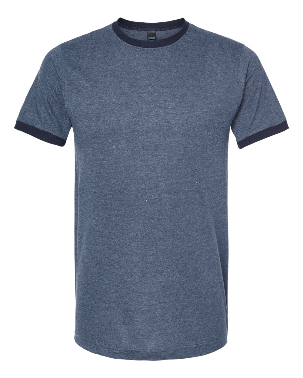 Unisex Fine Jersey Ringer T-Shirt - Front - B30459652 - Heather Denim/ Navy
