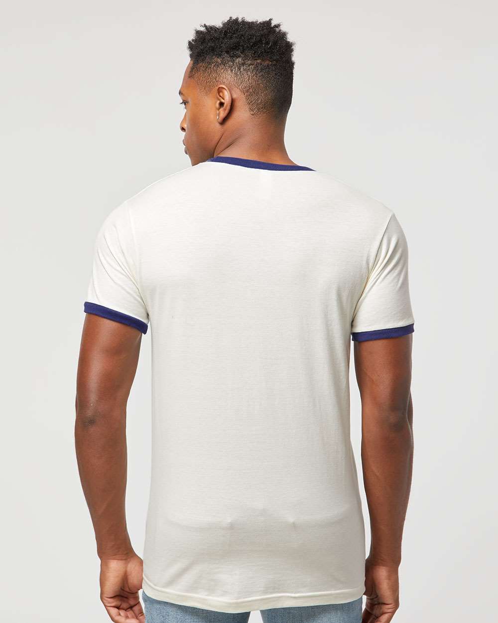 Unisex Fine Jersey Ringer T-Shirt - OnModelBack - B30459112 - Vintage White/ Inked India