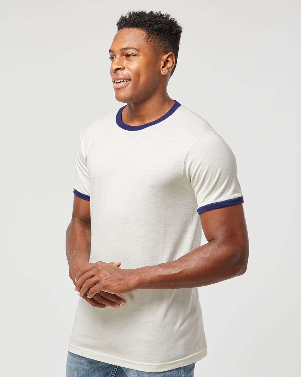 Unisex Fine Jersey Ringer T-Shirt - OnModelSide - B30459112 - Vintage White/ Inked India