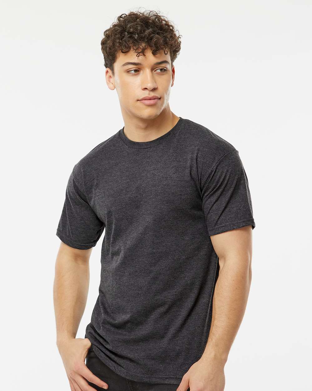 Unisex Heavyweight Jersey T-Shirt - OnModelFront - B30959582 - Heather Graphite